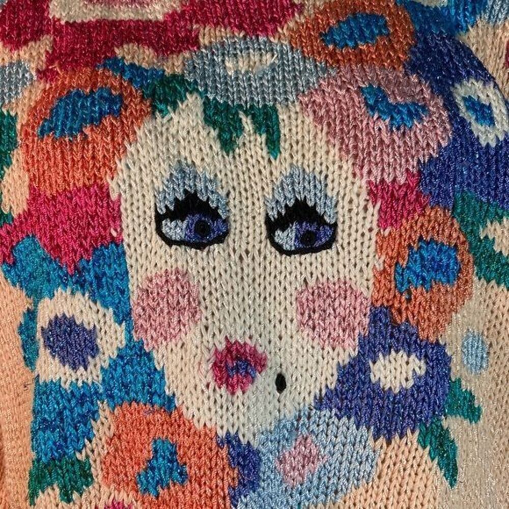 Vintage 80’s sparkly face mask ugly Goldberg Sweater size M dolman sleeves E136 - Picture 2 of 6